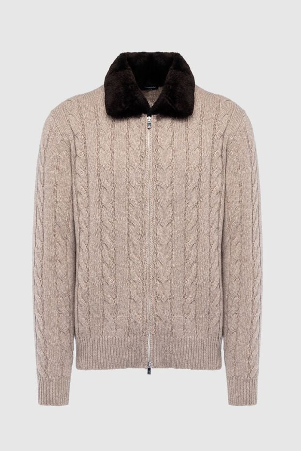 Tombolini men's wool cardigan with a braid pattern and a fur collar 161714 - photo 1
