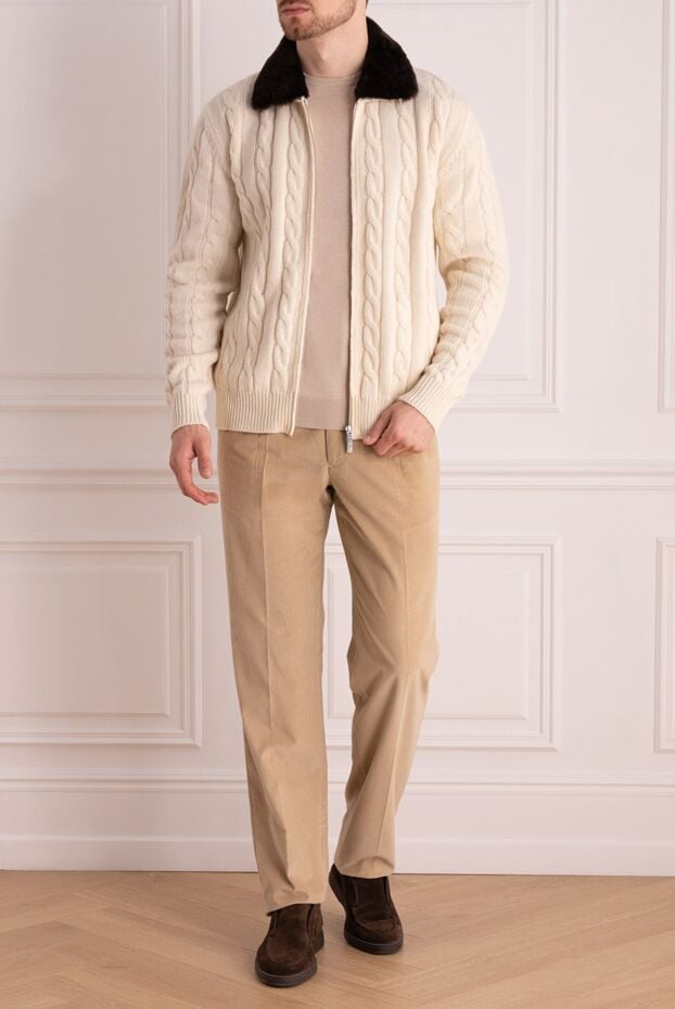 Tombolini cardigan for men made of wool and natural fur white 161715 - photo 2