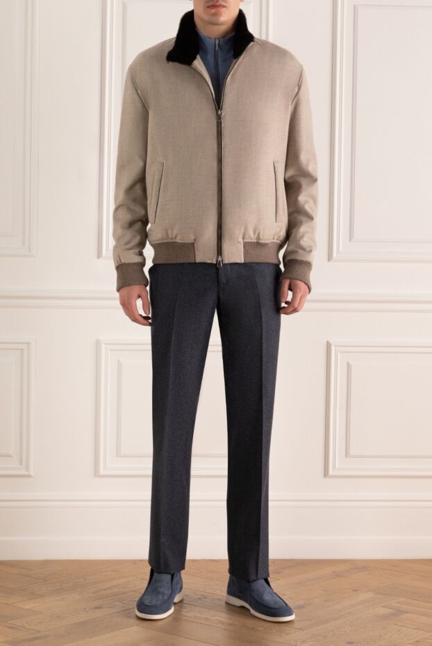 Tombolini men's beige wool jacket with dark elastic inserts 161721 - photo 3