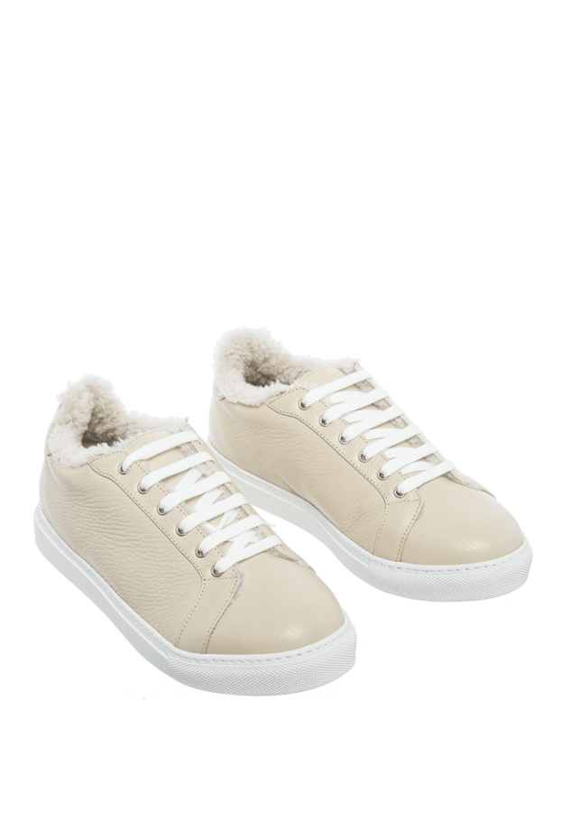 Lisa Conte women's leather and fur sneakers in beige 161789 - photo 3