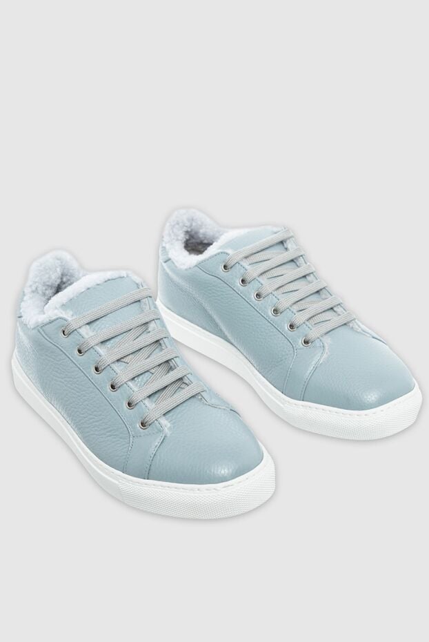 Lisa Conte women's leather and fur sneakers in light blue 161790 - photo 3