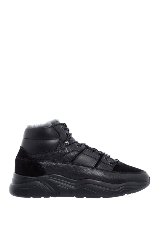 Doucal`s winter high black leather and suede sneakers with fur lining 161840 - photo 1