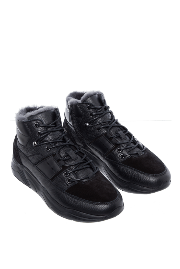 Doucal`s winter high black leather and suede sneakers with fur lining 161840 - photo 3