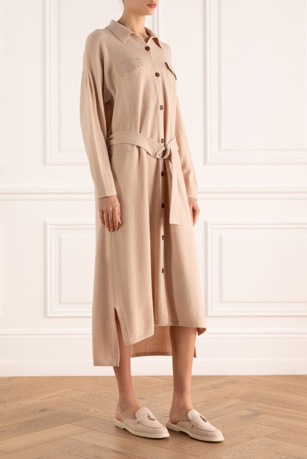 Panicale beige wool, cashmere and silk shirt dress with belt and patch pockets 161898 - photo 3