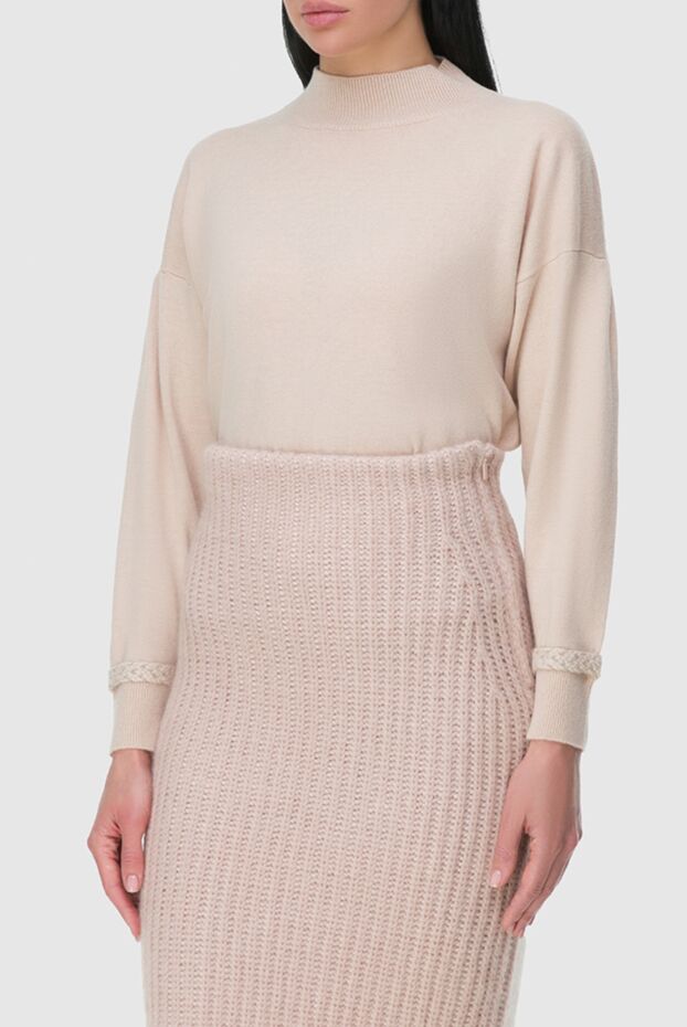 Panicale beige womens jumper with knitted ribbons on the cuffs 161910 - photo 3