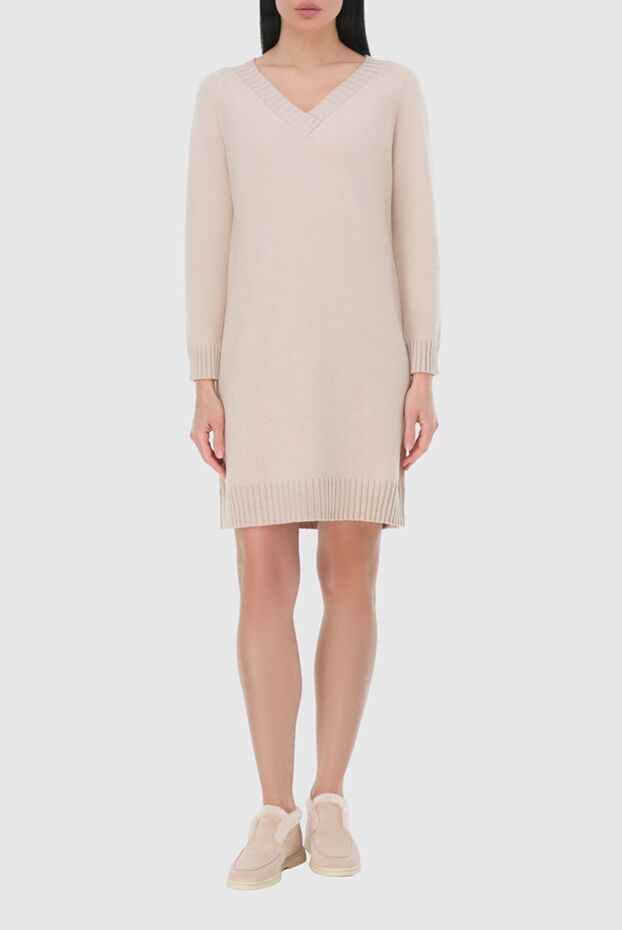 Panicale beige womens dress with a v-neck collar 161912 - photo 2