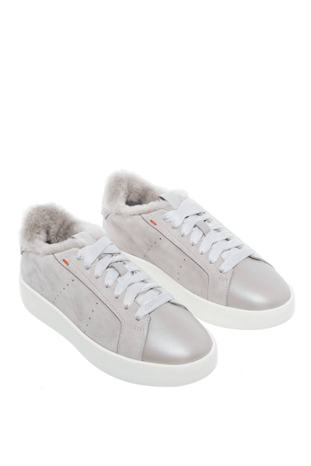 Santoni кеды женские кожаные с мехом и перфорацией серые 161930 - фото 3