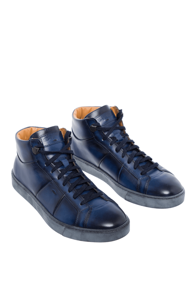 Santoni blue leather sneakers with darkened gradient 161940 - photo 3