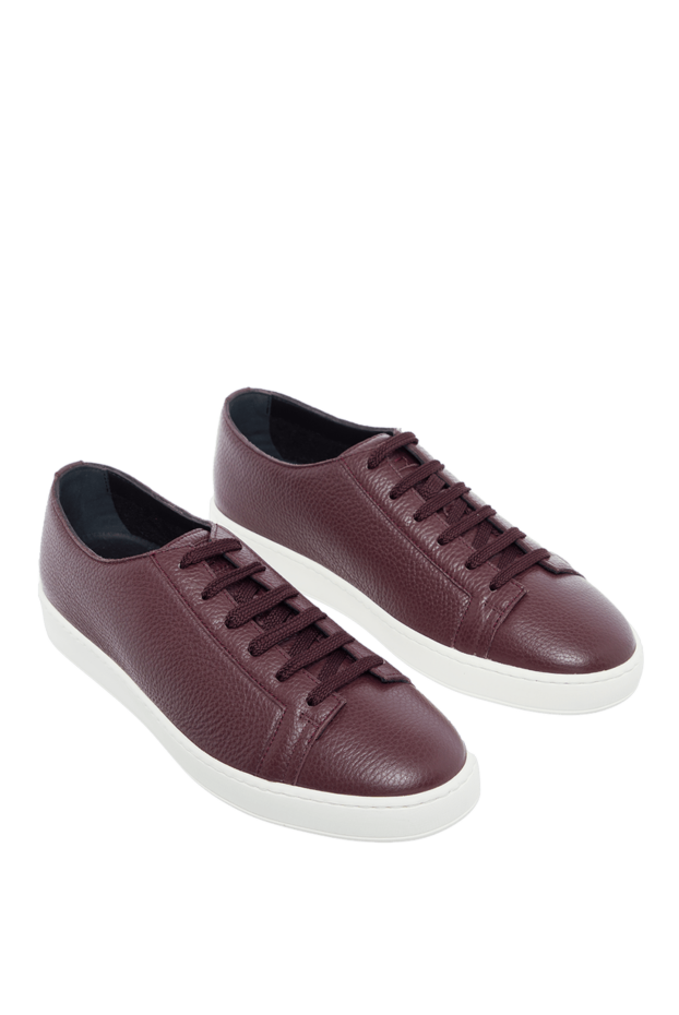 Santoni burgundy leather sneakers with grain texture and white sole 161950 - photo 3
