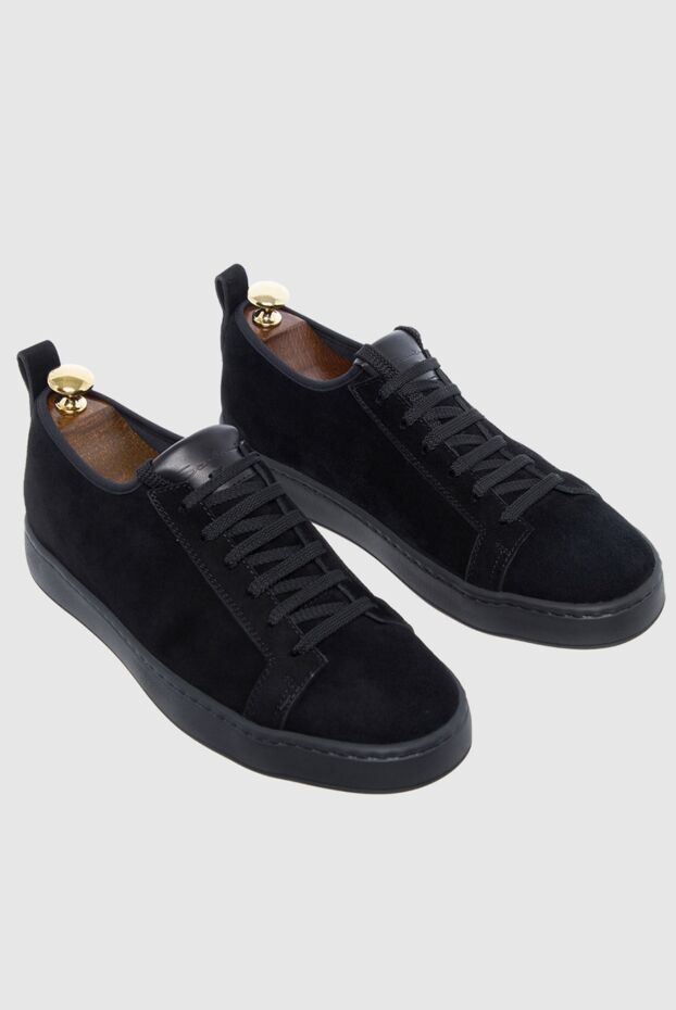 Santoni black nubuck sneakers with leather inserts and lacing to match 161952 - photo 3