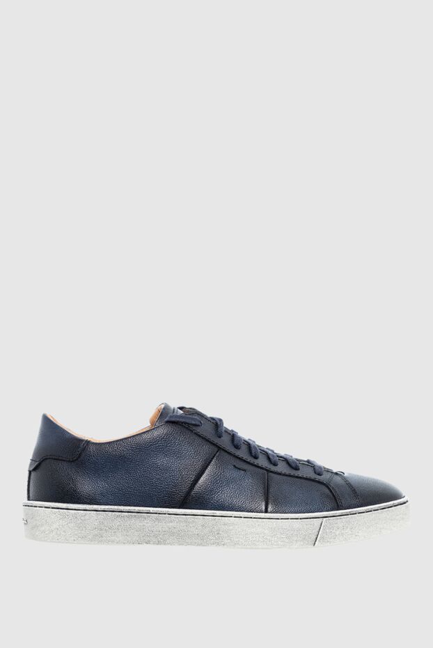 Santoni dark blue leather sneakers with grained texture and light sole 161956 - photo 1