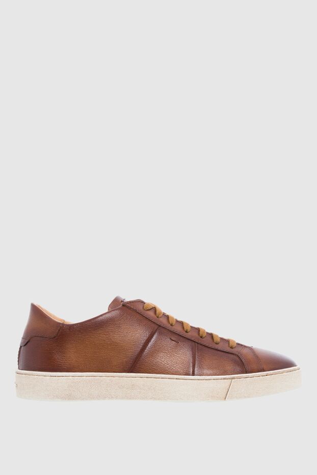 Santoni men's sneakers made of polished leather in chestnut color with a contrasting sole 161958 - photo 1