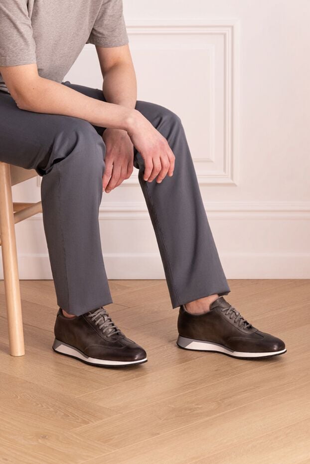 Santoni hand-dyed sneakers made from soft calfskin with a low profile and simple lacing 161960 - photo 2