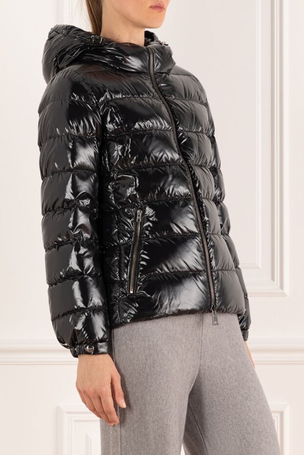 Herno black fitted down jacket with shiny fabric and belt 161970 - photo 3