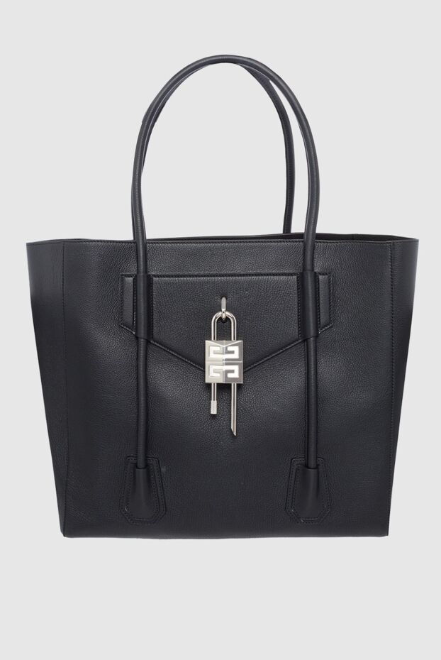 Givenchy сумка-торба чорна жіноча шкіряна з металевим лого 162027 - фото 1