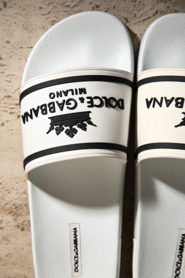 Dolce & Gabbana rubber slider sandals white with contrast logo men's 162108 - photo 2