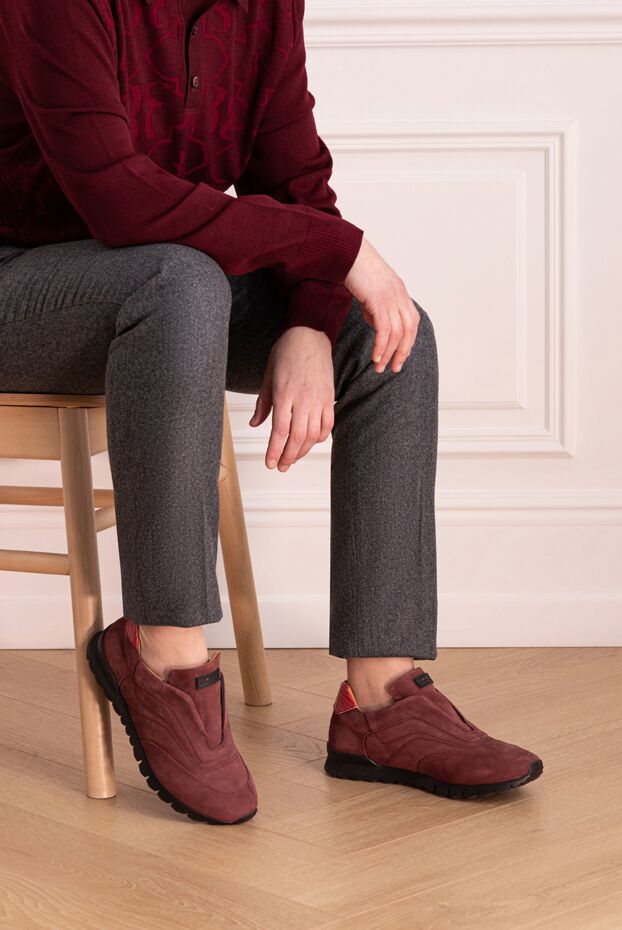 Kiton burgundy nubuck sneakers for men 162111 - photo 3