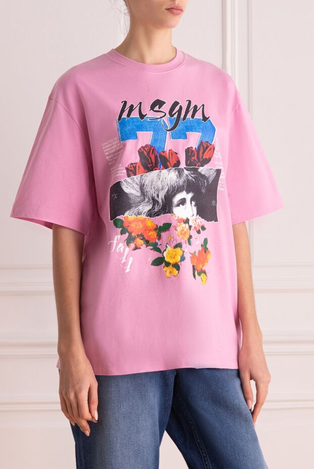 MSGM women's pink cotton oversized t-shirt with a print 162295 - photo 3