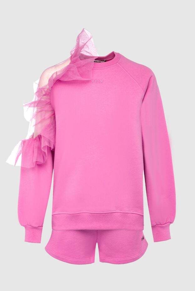 MSGM women's cotton suit pink with sweatshirt and shortswith torn shoulder with tulle frill 162298 - photo 1