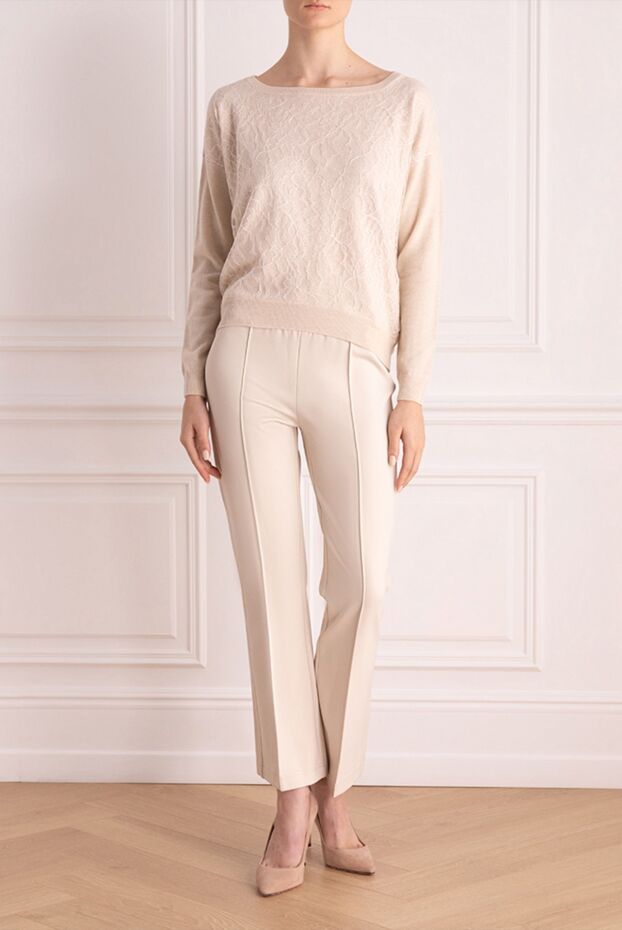 Rocco Ragni trousers made of smooth fabric in milky color with decorative stitching on the front 162305 - photo 2