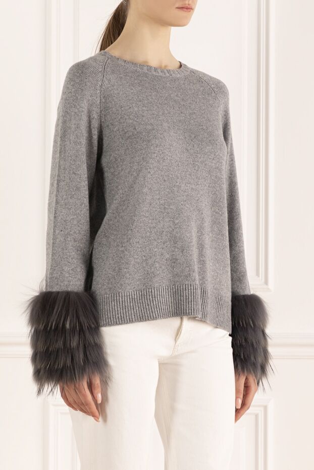 Rocco Ragni gray womens jumper with dark fur cuffs 162309 - photo 3