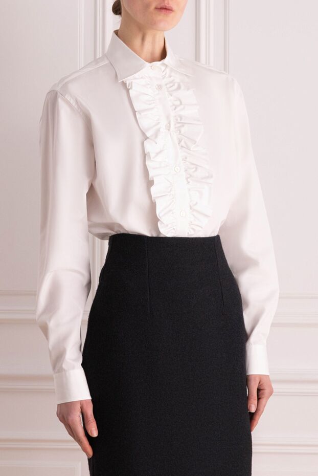 P.A.R.O.S.H. women's cotton blouse with jabot white 162398 - photo 3