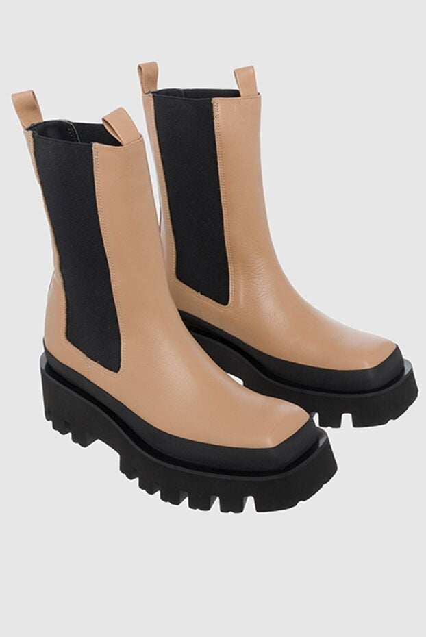 Paloma Barcelo women's beige leather boots with elastic contrasting inserts 162414 - photo 3