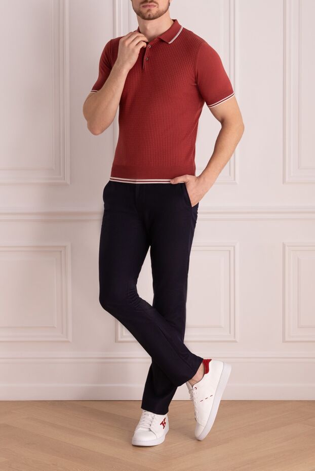 Corneliani red cotton polo shirt with a textured surface and contrasting piping for men 162582 - photo 2