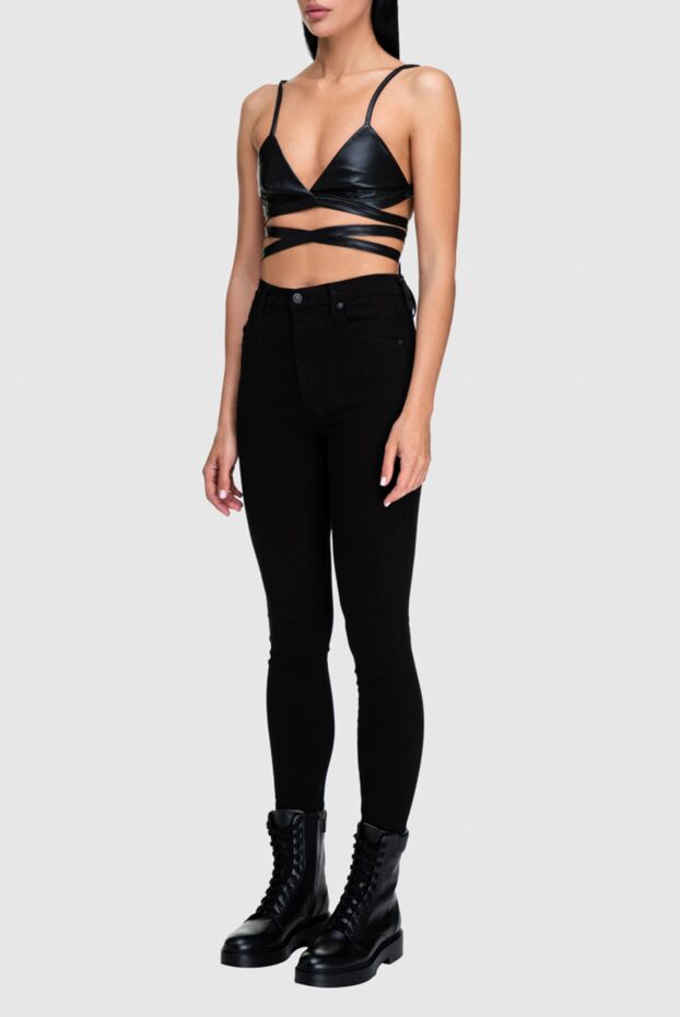 The Andamane black leather bra top with thin straps 162621 - photo 2