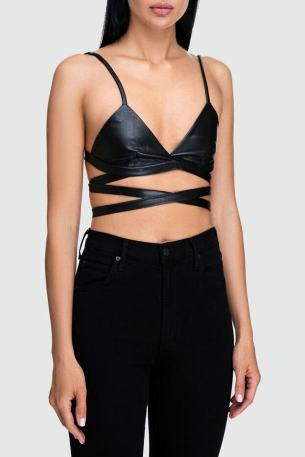 The Andamane black leather bra top with thin straps 162621 - photo 3