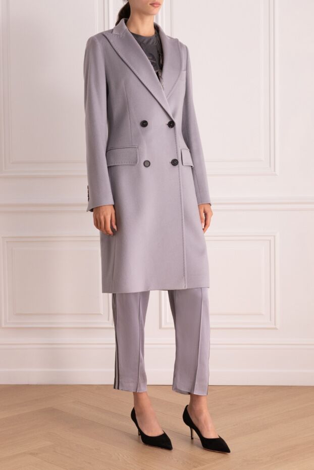 Heresis women's grey wool coat fitted double-breasted 162630 - photo 3