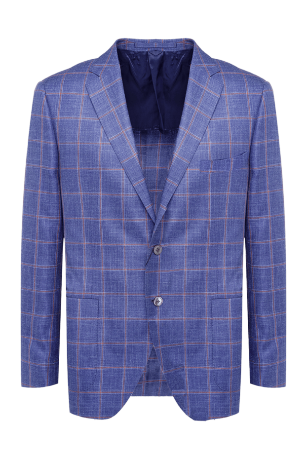 Lubiam blue jacket with red check made of wool, silk and linen 162701 - photo 1