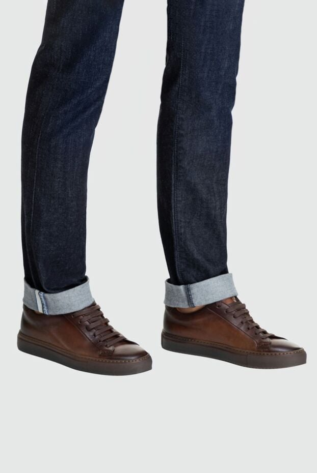Doucal`s classic warm leather sneakers with wax laces 162786 - photo 2