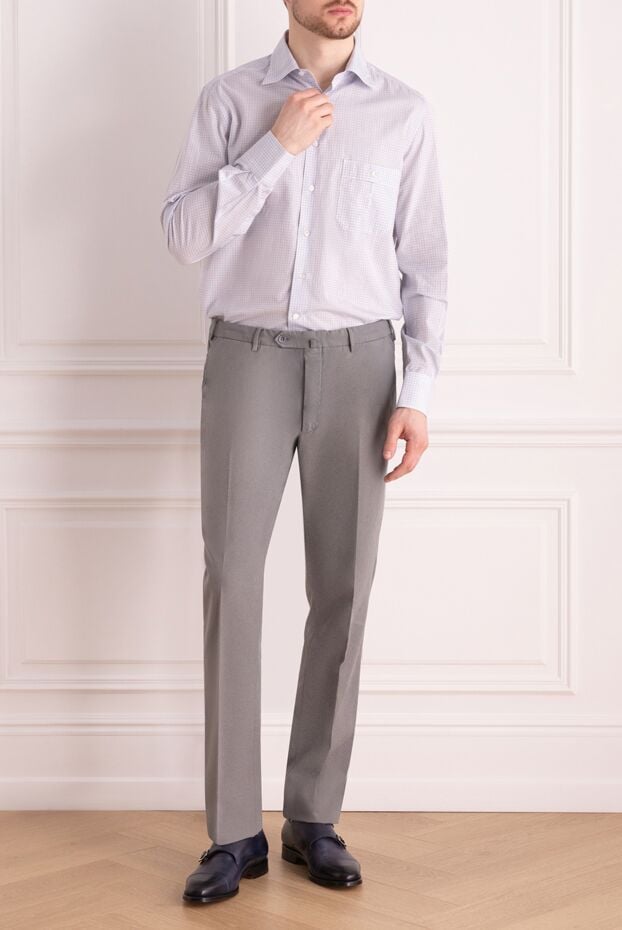 Stefano Ricci men's light-colored cotton shirt with a small check pattern 162794 - photo 2