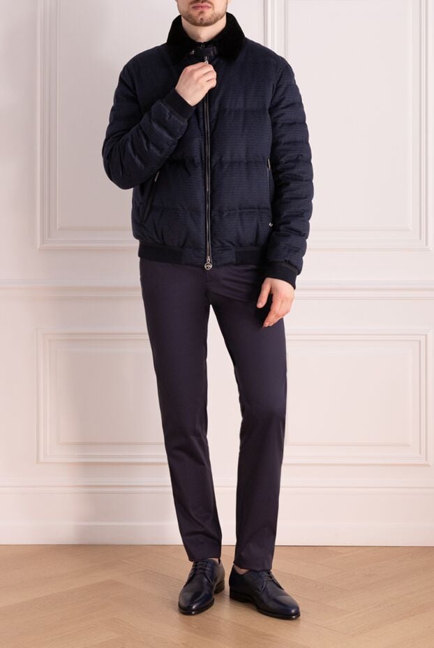 Men's down jacket made of cashmere, nutria, silk and deer blue - photo 2