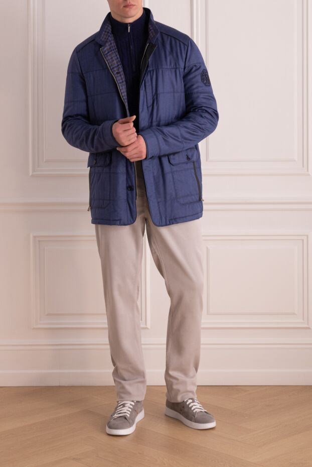 Stefano Ricci men's blue silk, cashmere, leather and linen jacket 162908 - photo 2