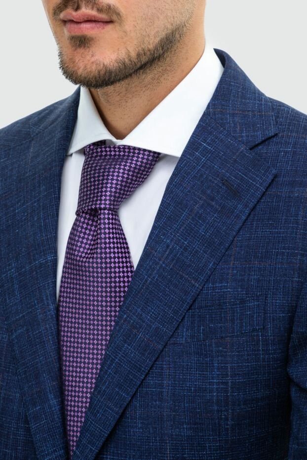 Stefano Ricci men's purple tie made of thick jacquard silk with a small geometric pattern 162976 - photo 2