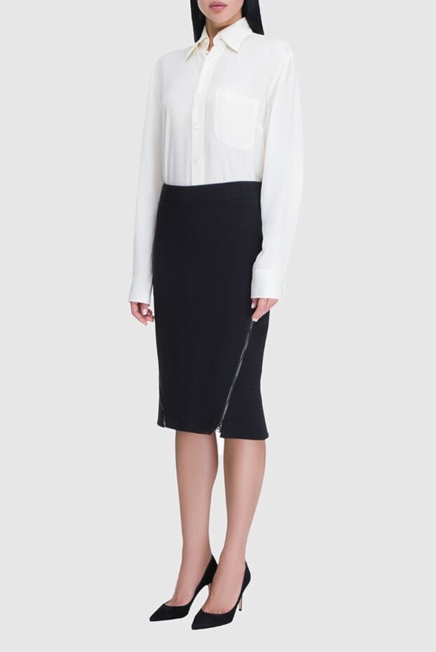 Tom Ford smooth office skirt with leather inserts and front slit 163021 - photo 2