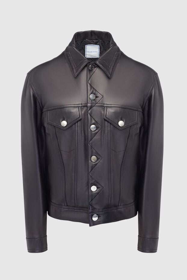 Black leather jacket with buttons and patch pockets - photo 1