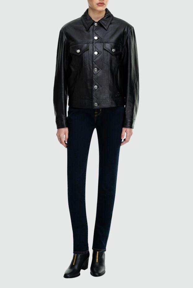 Black leather jacket with buttons and patch pockets - photo 2