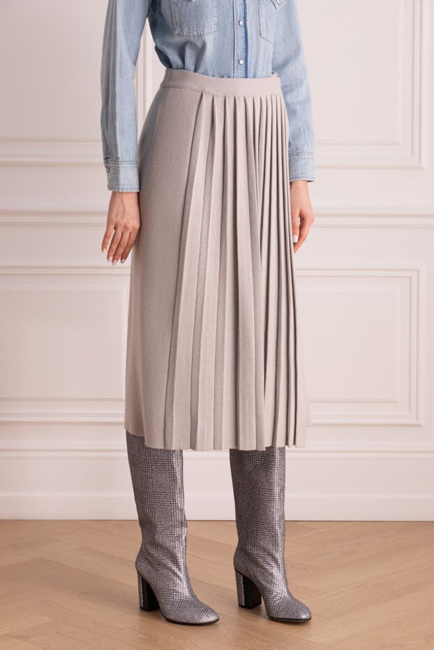 Panicale women's gray midi skirt with pleats insert 163261 - photo 3