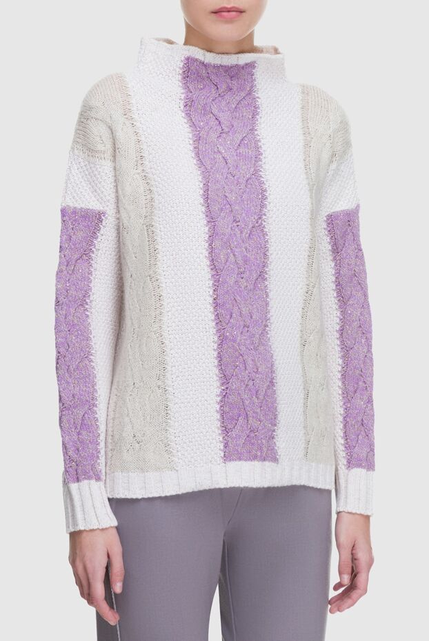 Panicale beige womens jumper with textured knitted contrasting inserts 163266 - photo 3