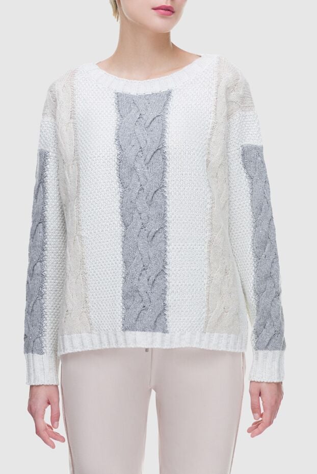 Panicale white womens jumper with textured knitted contrasting inserts 163271 - photo 3