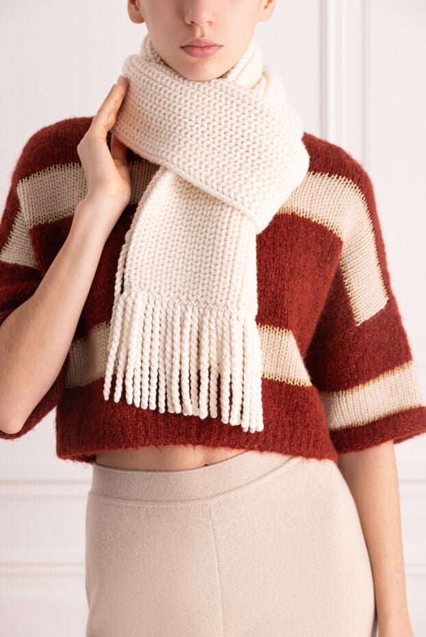 Ermanno Scervino women's beige woolen scarf with textured knitting and fringe 163303 - photo 3