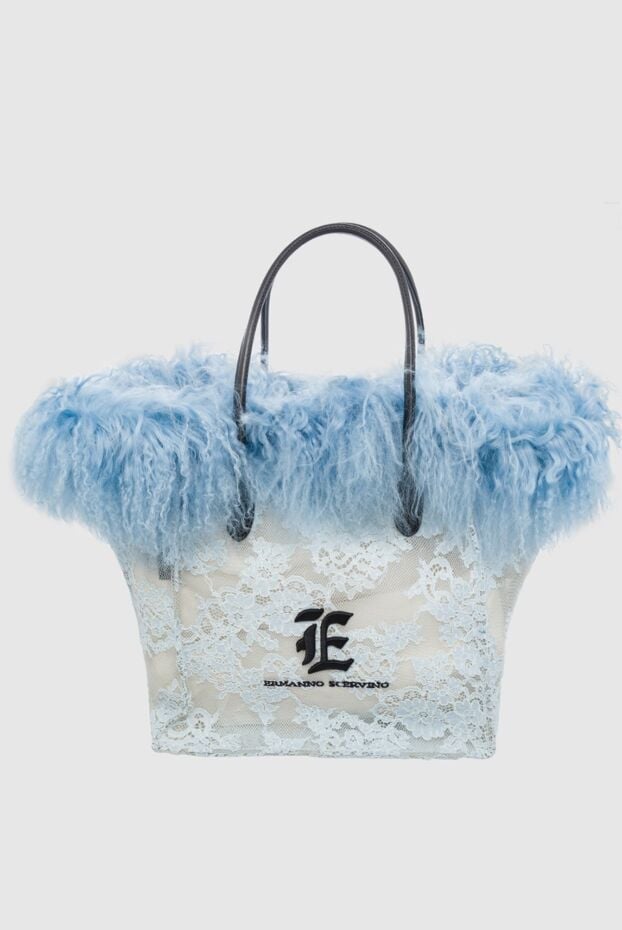 Ermanno Scervino women's tote bag white with lace and blue fur 163312 - photo 1