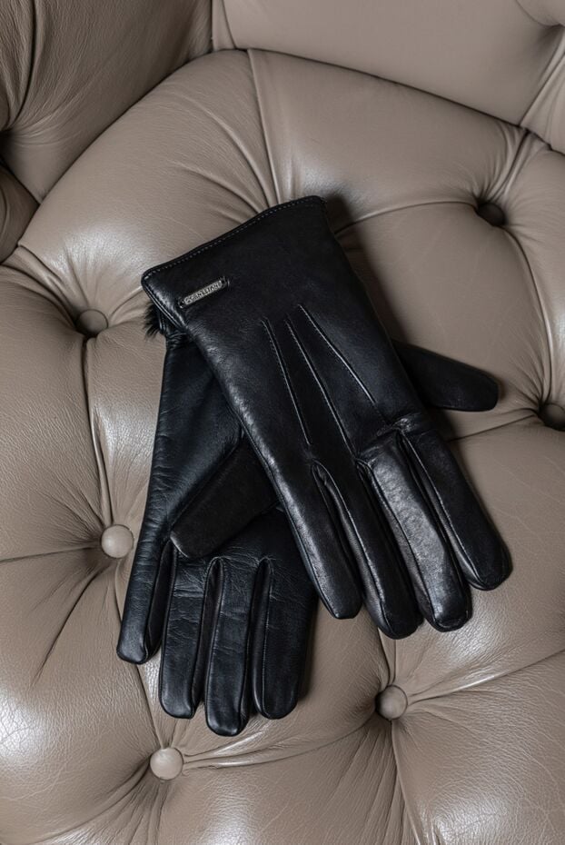 Corneliani men's leather gloves with fur lining and metal logo 163345 - photo 2