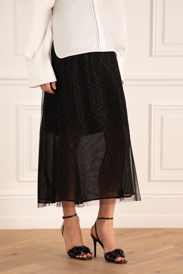Peserico black tulle skirt with glitter coating and knee-length lining 163351 - photo 3