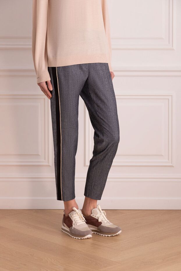 Peserico women's blue pants with stripes 163374 - photo 3