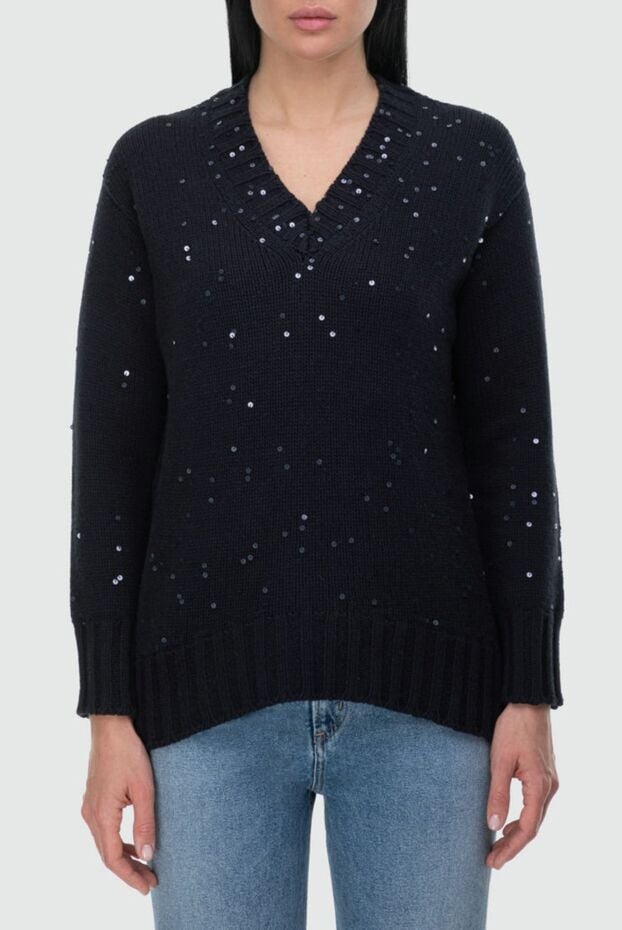 Lorena Antoniazzi dark blue women's jumper with sequins on a knitted base 163413 - photo 3