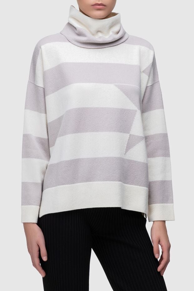 Lorena Antoniazzi beige womens jumper with stripes and a detachable collar 163422 - photo 3